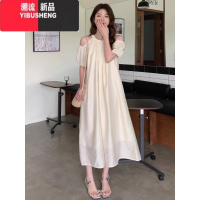 YIBUSHENG吊带挂脖露肩连衣裙女2024新款春大码胖mm法式气质泡泡短袖长裙