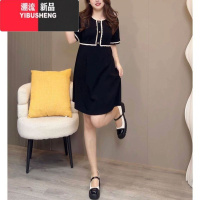 YIBUSHENG大码短袖连衣裙女2024季新款小香风气质宽松遮肉显瘦中长款裙子