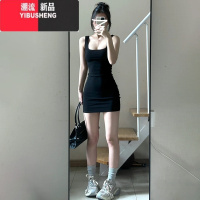 YIBUSHENG黑色无袖背心吊带连衣裙女2024新款春收腰性感辣妹紧身包臀短裙