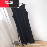 YIBUSHENG特大码300斤季无袖胖MM法式休闲吊带内搭开叉长款打底连衣裙女2