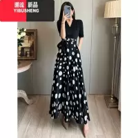 YIBUSHENG法式复古赫本风小黑裙显瘦气质黑色波点连衣裙高级感A字大摆长裙