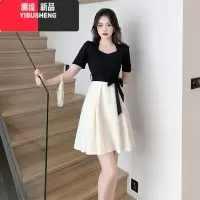 YIBUSHENG法式小香风黑色拼接连衣裙2024新款别致设计感赫本风小个子1010