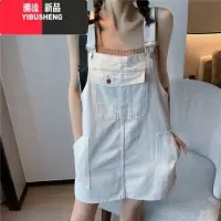 YIBUSHENG减龄气质设计感口袋牛仔背带短裙女季薄款大码收腹显瘦连衣裙子