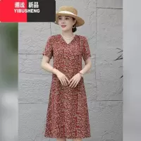 YIBUSHENG2024季新款中老年妈妈装短袖连衣裙女宽松大码显瘦气质洋气裙子