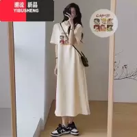 YIBUSHENG大码女装t恤连衣裙季长款过膝胖mm加肥遮肚子显瘦直筒长裙