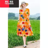 YIBUSHENG新款气质高端棉绸连衣裙女季中年妈妈装宽松中长款大摆沙滩裙