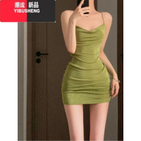 YIBUSHENG小妈裙纯欲性感绿色吊带风情万种连衣裙女季修身荡领包臀短裙子