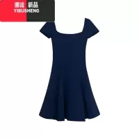 YIBUSHENG高级感方领短袖连衣裙女季新款小黑裙辣妹性感收腰显瘦a字短裙