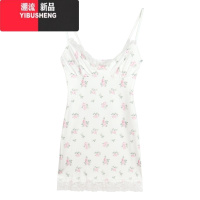 YIBUSHENG法式碎花蕾丝拼接吊带连衣裙女季纯欲裙子收腰露背性感包臀短裙