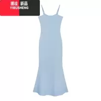 YIBUSHENG纯欲性感吊带连衣裙女装季收腰紧身鱼尾裙蓝色休闲包臀中长裙子