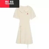 YIBUSHENG樱桃POLO翻领连衣裙季学院奶甜辣妹抽绳褶皱收腰小个子初恋短裙