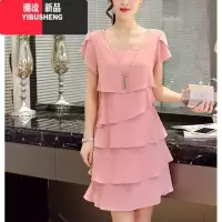 YIBUSHENG春季中长款雪纺连衣裙女2024新款女装短袖宽松显瘦遮肚大码裙子