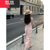 YIBUSHENG纯欲设计感小众捏褶缎面吊带裙女温柔甜美风气质高级感露背连衣裙