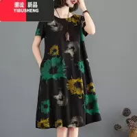 YIBUSHENG2024新款胖MM大码连衣裙宽松显瘦中长款减龄休闲阔太太短袖洋气