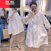 YIBUSHENG300斤大码欧洲站季新款抽绳收腰洋气衬衫女纽扣开衫宽松连衣裙