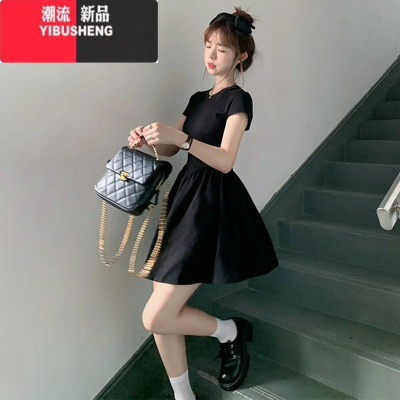 YIBUSHENG高级感赫本风黑色连衣裙子女季2024新款设计感收腰显瘦减龄短裙
