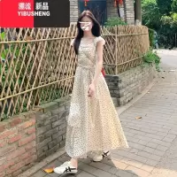 YIBUSHENG茶歇法式小飞袖波点连衣裙子女季2024年新款小众设计感收腰长裙