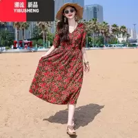 YIBUSHENG年轻妈妈高级棉绸连衣裙2024新款女季端庄大气看海滩度假裙