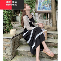 YIBUSHENG大码女装黑色吊带连衣裙高级感季胖MM裙子遮肉显瘦长裙套装女