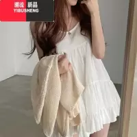 YIBUSHENG韩国chic季复古法式小众气质减龄吊带裙雪纺连衣裙女宽松娃娃裙