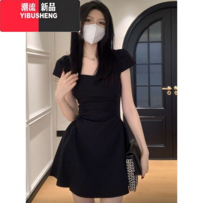 YIBUSHENG法式赫本风黑色连衣裙女收腰又甜又辣裙子小个子显瘦小黑裙短裙