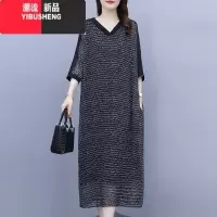 YIBUSHENG2024新款妈妈装连衣裙洋气时尚中老年女士季中袖裙子宽松显瘦