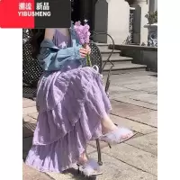 YIBUSHENG法式淡紫色吊带连衣裙女2024新款高级感海边度假蛋糕裙雪纺长裙