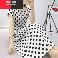 YIBUSHENG人造棉绸连衣裙女中长款绵绸抽绳收腰时尚显瘦宽松2023年新款短袖