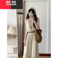 YIBUSHENG波西米亚风镂空针织背心连衣裙女季叠穿吊带裙流苏长裙度假裙子