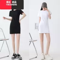 YIBUSHENG中长款T恤裙短袖圆领套头修身打底连衣裙过臀包臀辣妹短裙