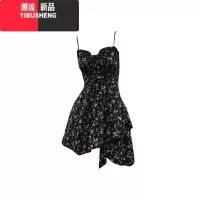 YIBUSHENG2023春新款浪漫俘获 暗黑纯欲辣妹小众不规则碎花吊带裙连衣裙