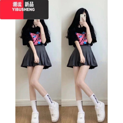 YIBUSHENG2024季新款可盐可甜酷盐系少女穿搭小个子炸街百褶裙两件套装女