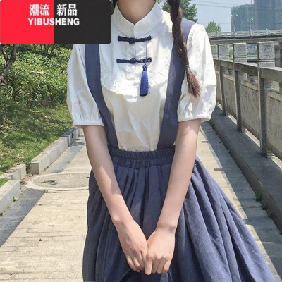 YIBUSHENG日系学院风背带裙季2024新款复古少女感装甜美可爱学生连衣裙