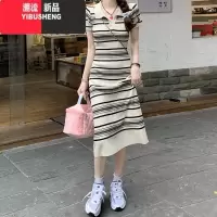 YIBUSHENG条纹polo领针织连衣裙女春季2024新款设计感小众韩系温柔气质裙子