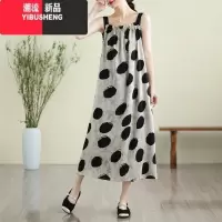 YIBUSHENG波点印花吊带连衣裙女时尚高级设计感宽松气质显瘦无袖背心长裙