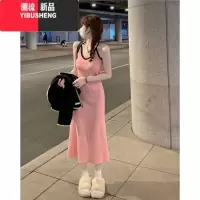 YIBUSHENG纯欲风吊带连衣裙女季2024新款撞色露背设计感修身显瘦包臀裙子