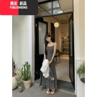 YIBUSHENG季2024新款复古气质吊带裙女小众设计感破洞连衣裙显瘦修身长裙