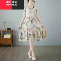 YIBUSHENG大摆宽松季棉绸连衣裙女中长款时尚外穿碎花妈妈洋气休闲睡衣