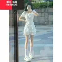 YIBUSHENG茶歇法式白色连衣裙女季新款小个子洋气质收腰泡泡袖蓬蓬短裙子