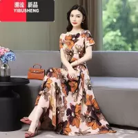 YIBUSHENG2024新款棉麻连衣裙天薄款大码女装高端妈妈气质碎花棉绸长裙子