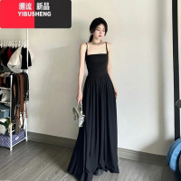 YIBUSHENG法式黑色吊带连衣裙子女季2024新款气质收腰遮跨显瘦露锁骨长裙