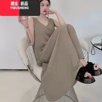 YIBUSHENG胖mm特大码300斤黑色吊带连衣裙女季宽松长款过膝无袖背心裙子2