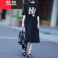 YIBUSHENG大码女装季连衣裙宽松过膝大款短袖t恤裙遮肚百搭半袖上衣