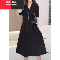 YIBUSHENG欧货款别致设计掐腰小个子气质连衣裙胖mm显瘦大码过膝休闲裙子