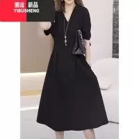 YIBUSHENG欧货款别致设计掐腰小个子气质连衣裙胖mm显瘦大码过膝休闲裙子