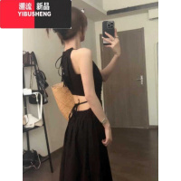 YIBUSHENG法式设计感露腰挂脖吊带连衣裙女季收腰显瘦海边度假气质长裙子