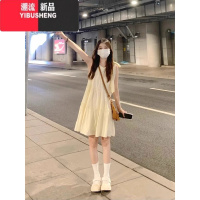 YIBUSHENG法式甜美无袖挂脖连衣裙女季2024新款高级感气质小个子仙女短裙