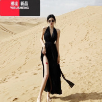YIBUSHENG沙漠度假裙拍照好看的黑色旅游裙子海边连衣裙季沙滩裙女仙