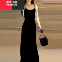YIBUSHENG茶歇法式气质赫本风修身收腰显瘦吊带连衣裙子女2024小黑裙长裙