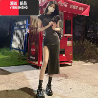 YIBUSHENG辣妹高级感包臀裙女季2024新款小个子气质修身长裙开叉连衣裙子